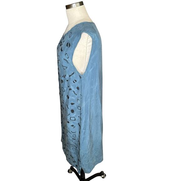 MAKE IT GOOD Blue Patterned Cupro Slip Tank Dress Women's Size Medium USA Made - Picture 2 of 7